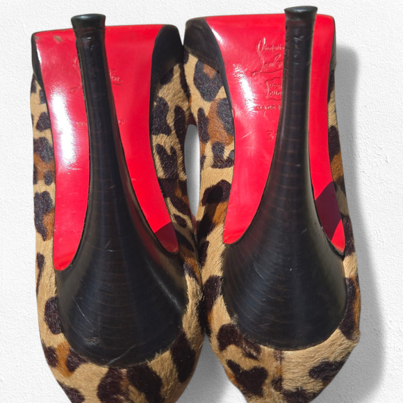Christian Louboutin Leopard Pony Hair Very Prive Heels 39.5 US 9.5 Peep Toe Pump - Picture 9 of 16